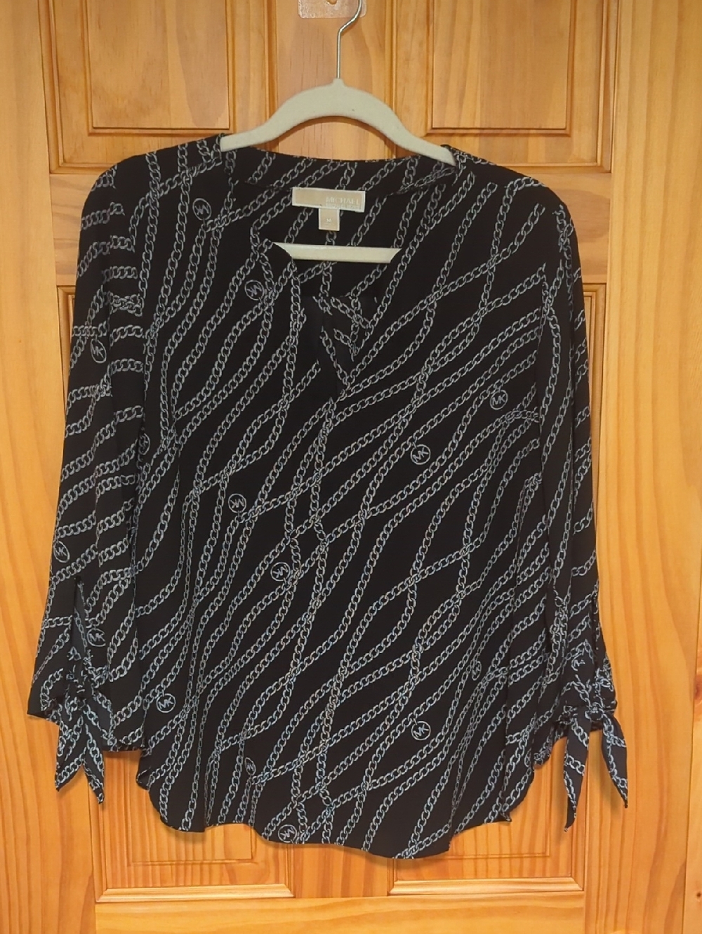Michael Kors Black Blouse with Silver Chain Print